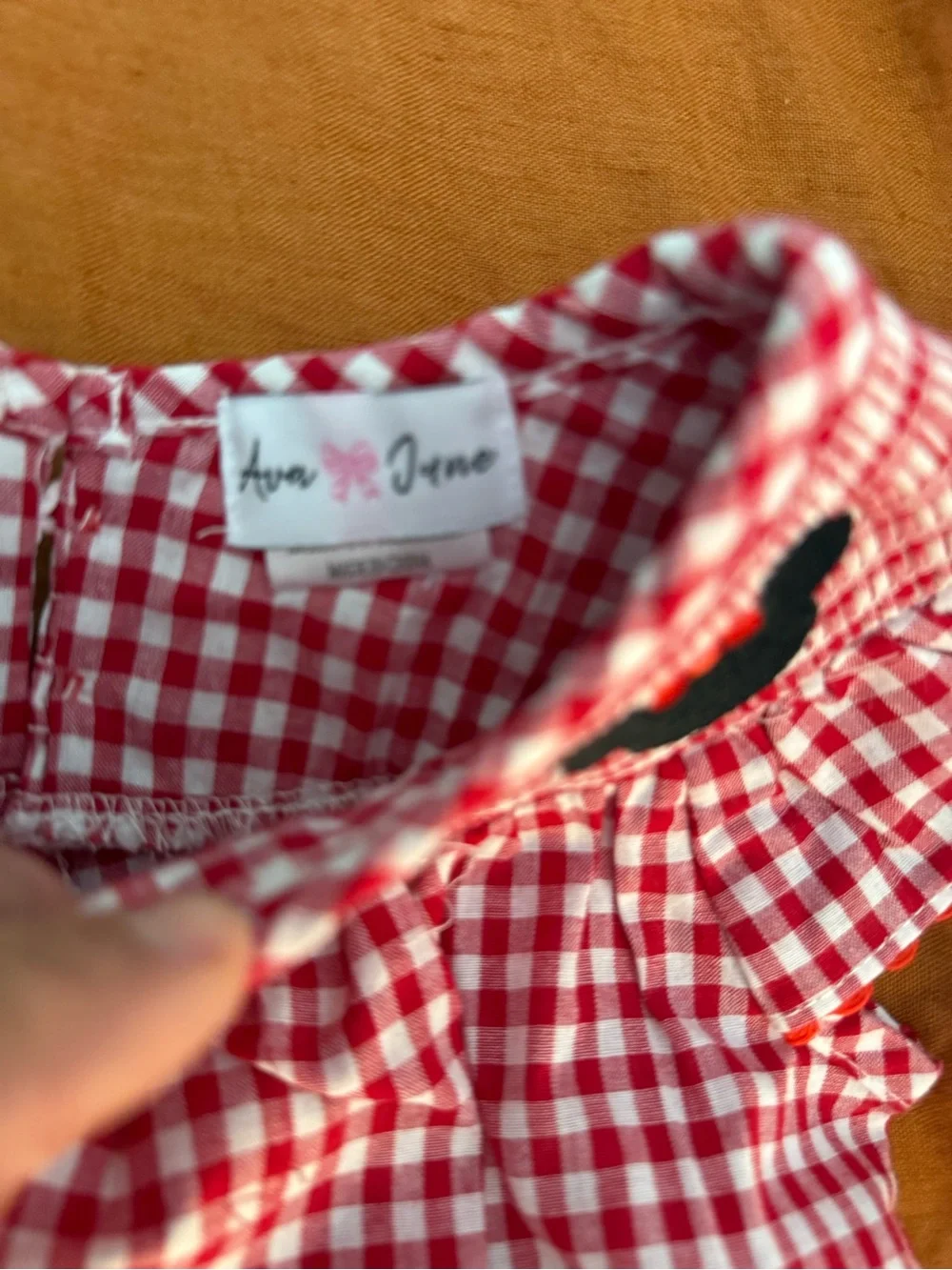 Red Gingham Baby Top with Black Minnie Mouse smocking